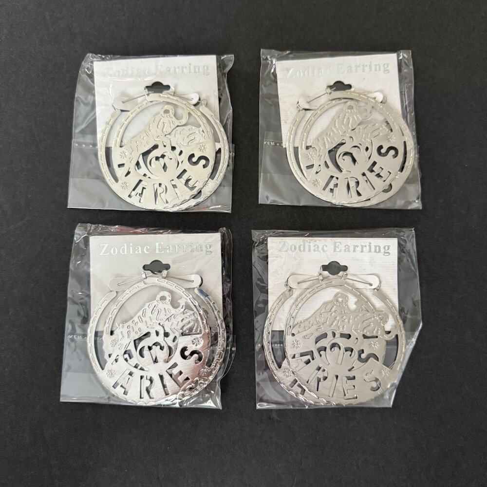 NOC Zodiac Aries Earrings Silver Round Cutout Textured Design Astrology Jewelry - Picture 6 of 6
